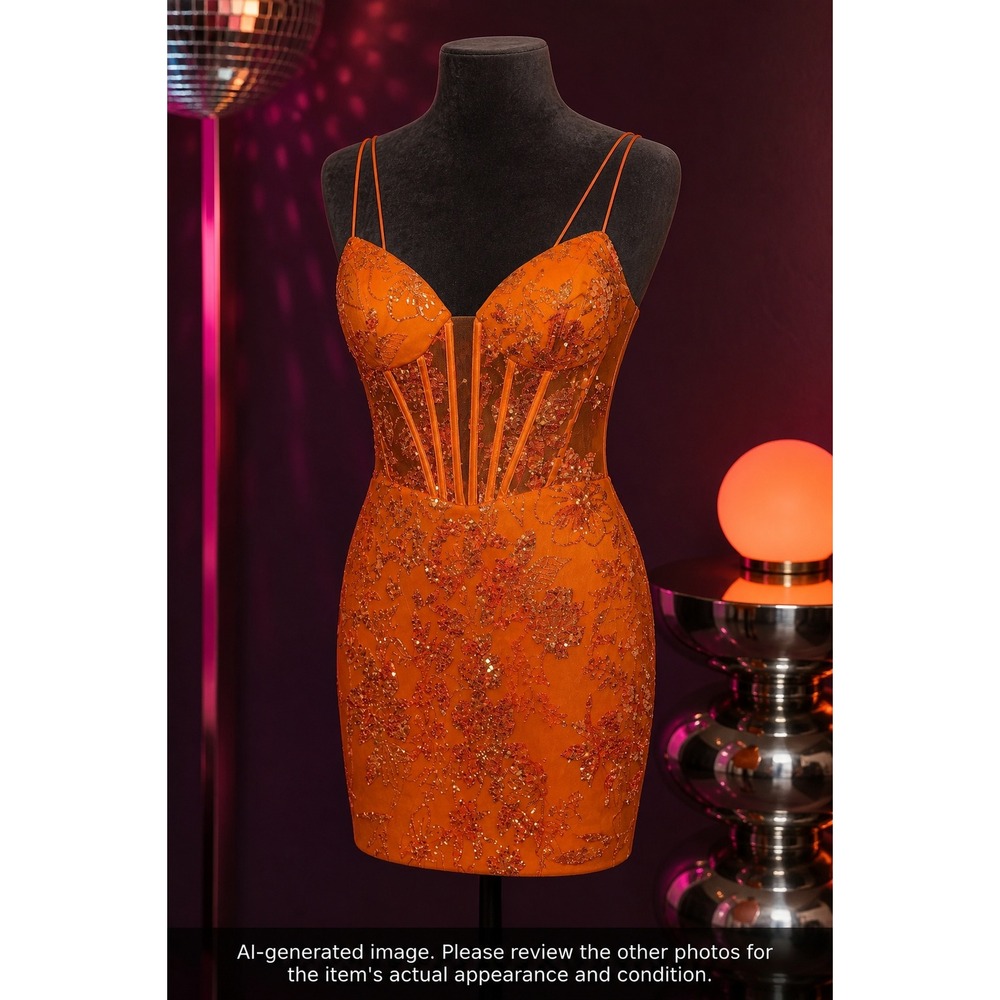 Juliet Orange Sequin Corset Dress 2 Y2K Glam Lace Up Party Birthday Mini